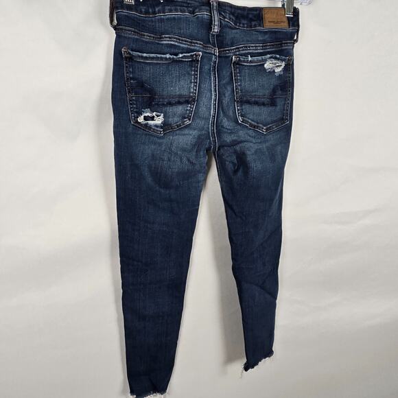 American Eagle Jegging Women's 4 Regular Blue Dark Wash Super Stretch X Distress - Picture 14 of 16